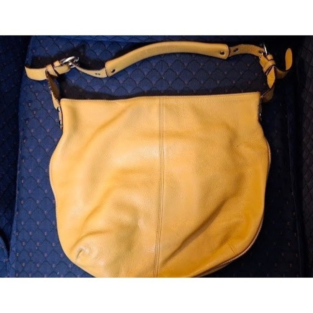 Tignanello Mustard Yellow Pebbled Leather Hobo Shoulder Bag Silver Hardware